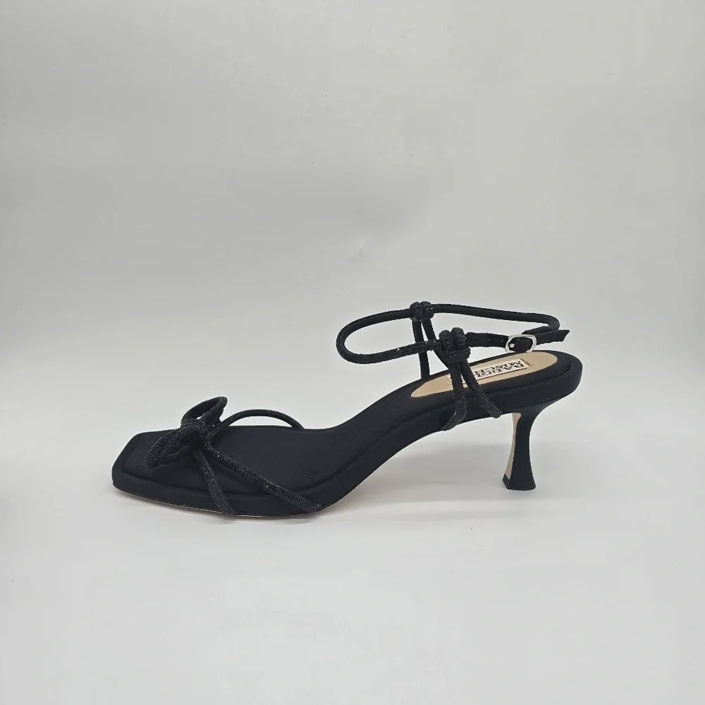 Badgley Mischka Crystal Bow Kitten Heel Sandals Black 10